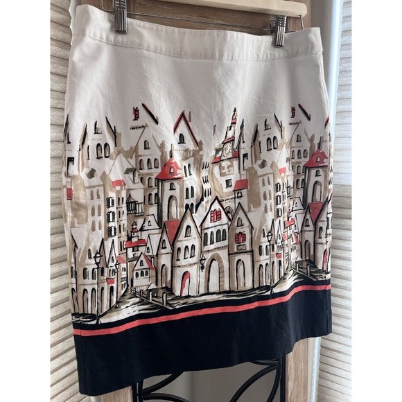 Van Heusen Studio Pencil Skirt SZ 10 Geometric City Multicolor Zip Cotton‎ - Picture 2 of 13